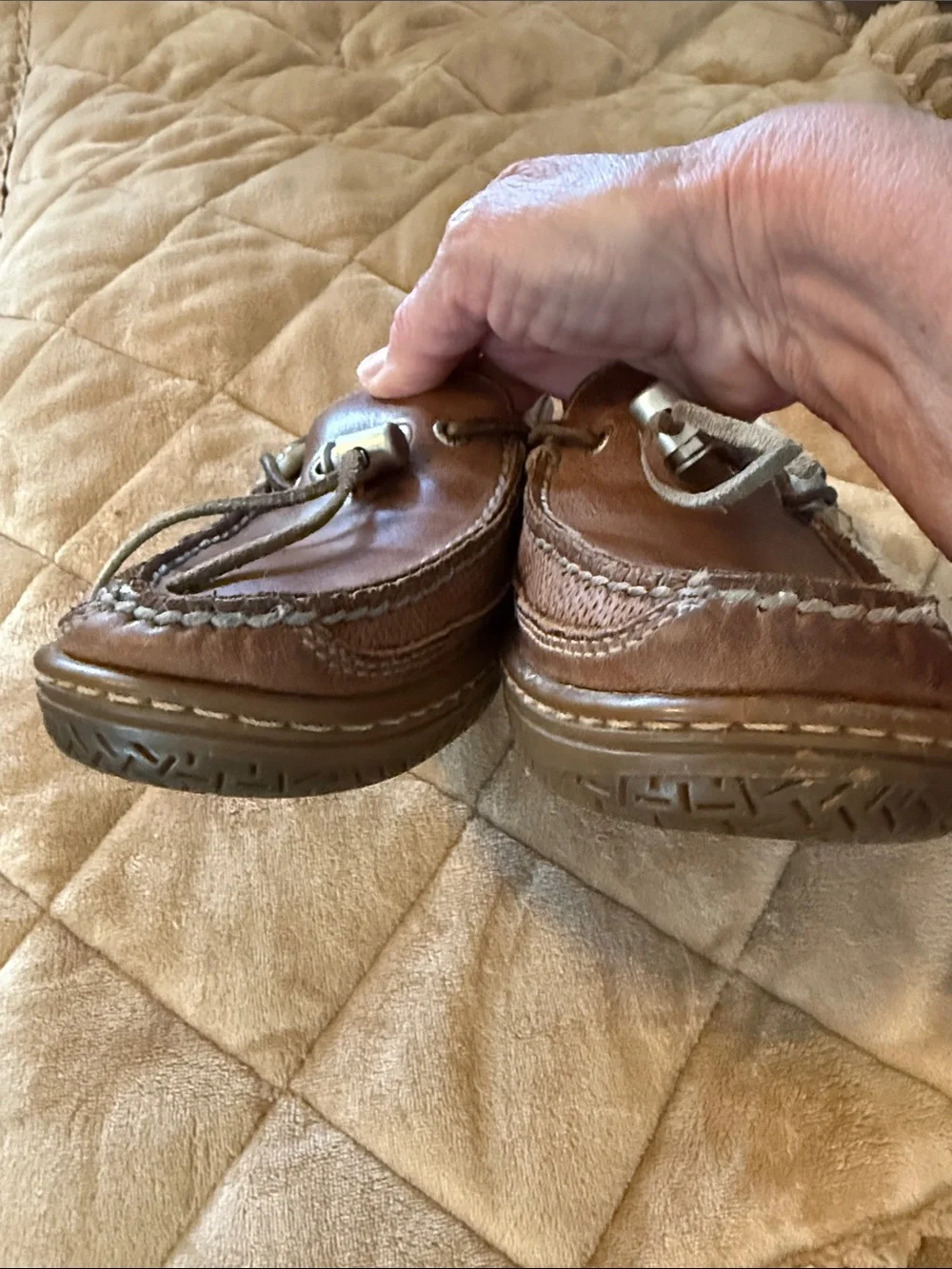 Sperry Men's Brown Leather Boat Shoes with Cream Trim